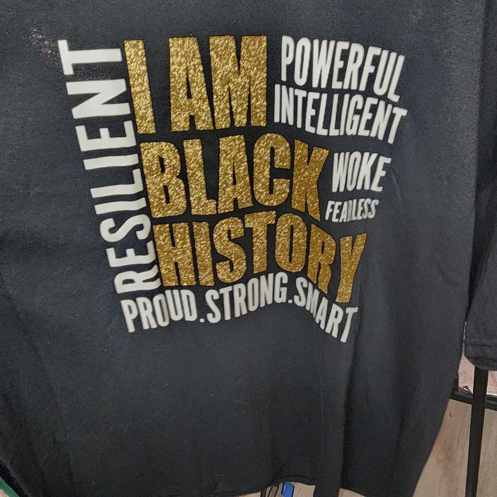Gildan Black Tee with Gold and White Print